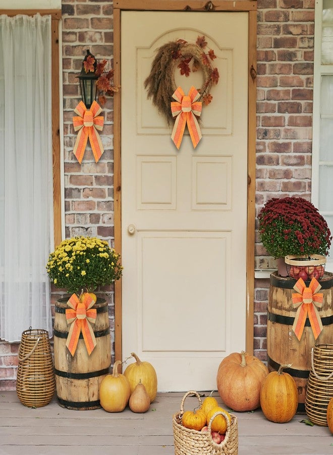 Ftuuo 4PCS Fall Orange Stripe Wreath Bows, Autumn Farmhouse Burlap Bow for Wreath Rustic Crafts Decorative Hanging Ornament Bow for Thanksgiving Indoor Outdoor Holiday Party Decorations - Image 4